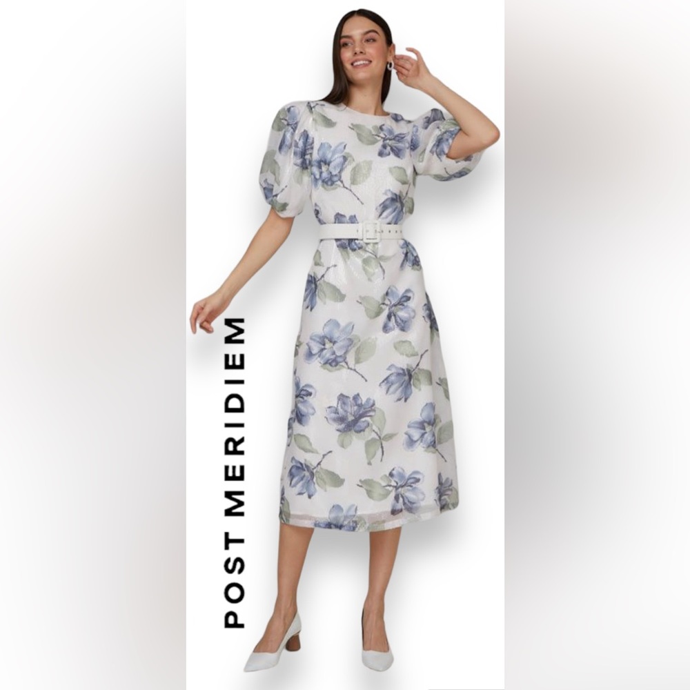 MEDIUM NEW POST MERIDIEM PUFFY SLEEVES FLORAL MIDI 🚨 Belt is Missing🚨NWT